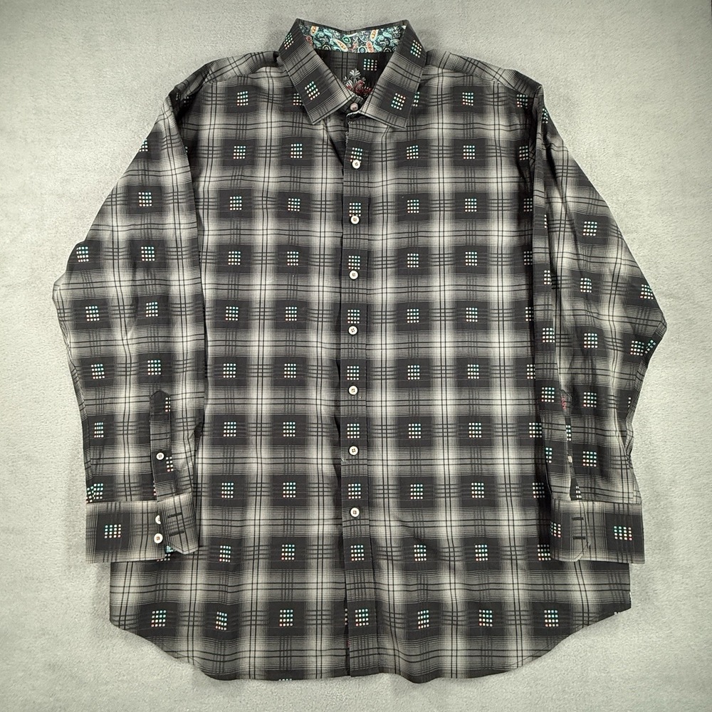 Robert Graham Mens 2XL Button Down Plaid Geometric Print LS Paisley Flip Cuff